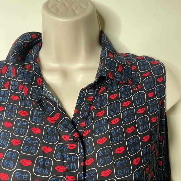 Farm Rio navy blue red lips print sleeveless chiffon maxi dress shrug sz M - Picture 6 of 9